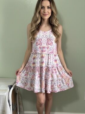 Matilda Jane Lavender and Pink Floral Top Sleeveless Tunic Size S Modal blend